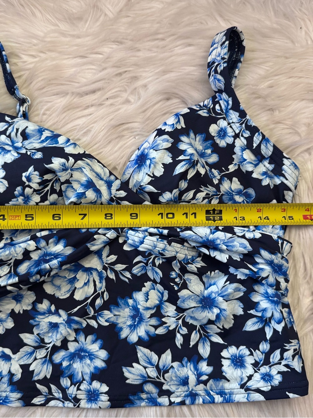 Lands’ End Sweetheart Wrap Midkini Swimsuit Top Size 10 Blue White Floral Crop - Picture 4 of 9